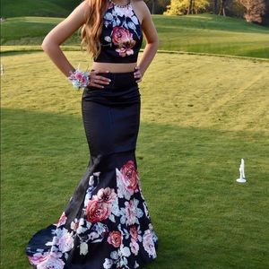 Blush halter neck prom dress